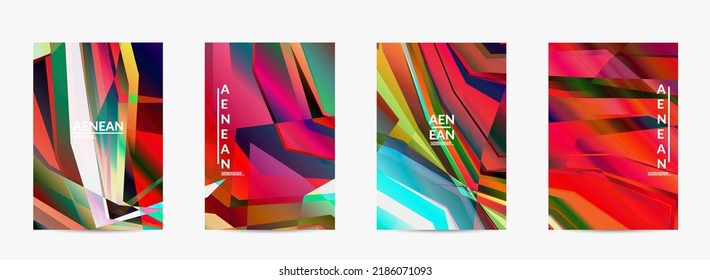 Abstract vector flyer template. Diagonal geometric vibrant colored pattern. Polarized light in microscopic view crystal structure. Dynamic computer filtered multicolored artistic background.