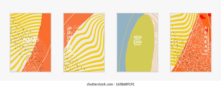 Abstract vector flyer template. Exotic striped overlapping wavy shapes and lines. Hipster contemporary design. Natural motley artwork. Hand drawn textured background for social media fashion post.