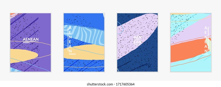 Abstract vector flyer template. Exotic striped overlapping wavy shapes and lines. Hipster contemporary design. Natural motley artwork. Hand drawn textured background for social media fashion post.