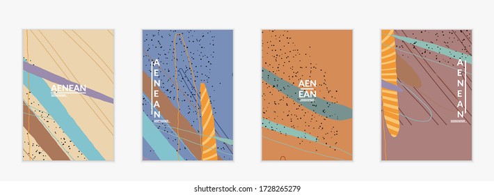 Abstract vector flyer template. Exotic striped overlapping wavy shapes and lines. Hipster contemporary design. Natural motley artwork. Hand drawn textured background for social media fashion post.