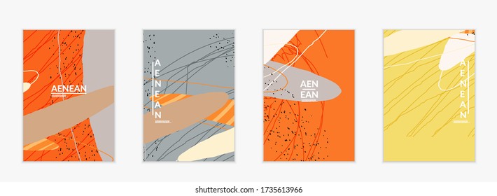 Abstract vector flyer template. Exotic striped overlapping wavy shapes and lines. Hipster contemporary design. Natural motley artwork. Hand drawn textured background for social media fashion post.