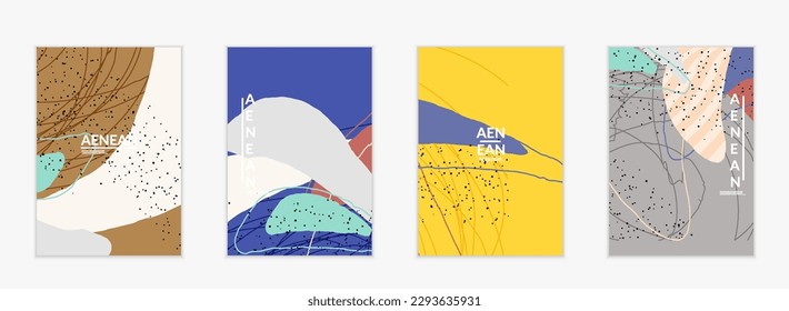 Abstract vector flyer template. Exotic striped overlapping wavy shapes and lines. Hipster contemporary design. Natural motley artwork. Hand drawn textured background for social media fashion post.