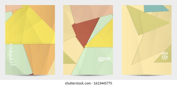 Abstract vector flyer template with folded paper overlapping geometric shapes. Environmental design with cut out geometric objects made of recycled reused paper. Top view geometric pattern.
