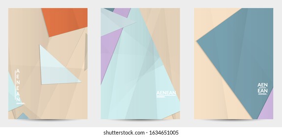 Abstract vector flyer template with folded paper overlapping geometric shapes. Environmental design with cut out geometric objects made of recycled reused paper. Top view geometric pattern.