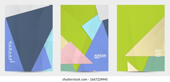 Abstract vector flyer template with folded paper overlapping geometric shapes. Environmental design with cut out geometric objects made of recycled reused paper. Top view geometric pattern.