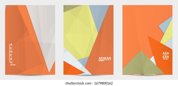 Abstract vector flyer template with folded paper overlapping geometric shapes. Environmental design with cut out geometric objects made of recycled reused paper. Top view geometric pattern.