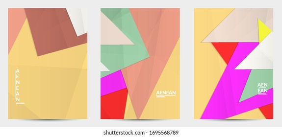 Abstract vector flyer template with folded paper overlapping geometric shapes. Environmental design with cut out geometric objects made of recycled reused paper. Top view geometric pattern.