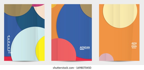 Abstract vector flyer template with folded paper overlapping geometric shapes. Environmental design with cut out geometric objects made of recycled reused paper. Top view geometric pattern.