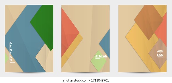 Abstract vector flyer template with folded paper overlapping geometric shapes. Environmental design with cut out geometric objects made of recycled reused paper. Top view geometric pattern.