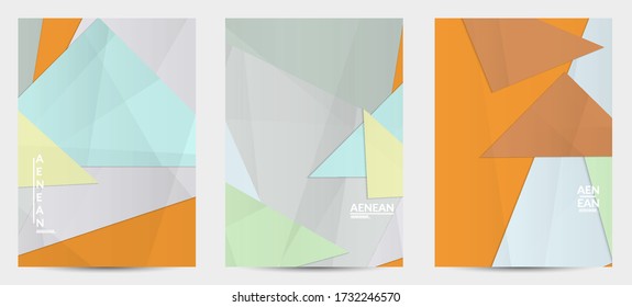 Abstract vector flyer template with folded paper overlapping geometric shapes. Environmental design with cut out geometric objects made of recycled reused paper. Top view geometric pattern.