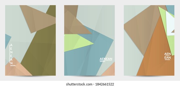 Abstract vector flyer template with folded paper overlapping geometric shapes. Environmental design with cut out geometric objects made of recycled reused paper. Top view geometric pattern.