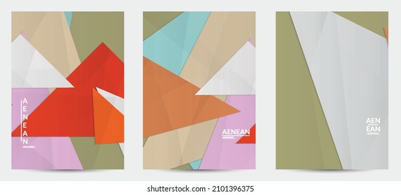 Abstract vector flyer template with folded paper overlapping geometric shapes. Environmental design with cut out geometric objects made of recycled reused paper. Top view geometric pattern.