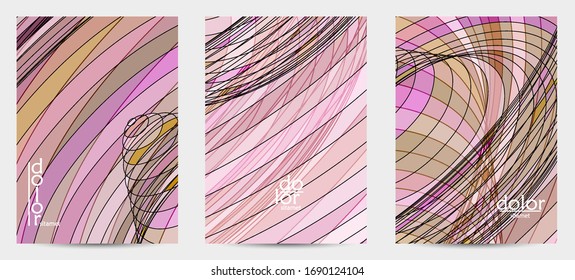Plantilla de volante vector abstracto con formas geométricas futuristas de marco de alambre multicolor. Concepto de modelo de ciencia digital en malla 3D. Diseño de portada de tecnología web. Líneas onduladas y textura de rejilla.