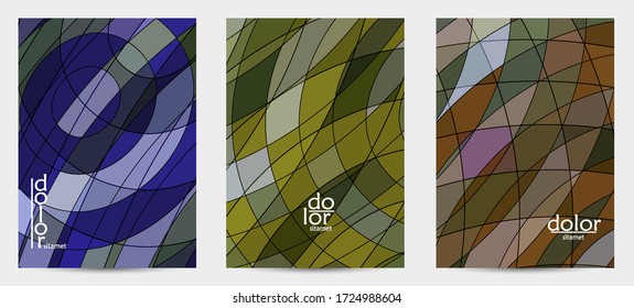 Abstract vector flyer template with futuristic multicolored wire frame geometric shapes. 3D mesh digital science model concept. Web technology cover design. Wavy lines and grid texture.
