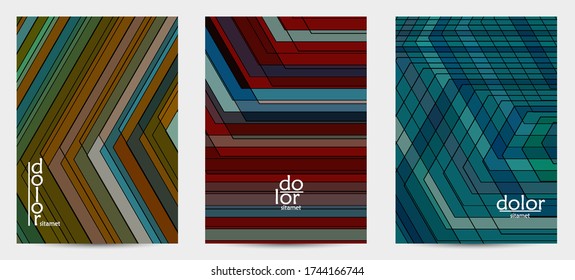 Plantilla de volante de vector abstracto con formas geométricas futuristas multicolores de marco de alambre. concepto de modelo de ciencia digital en malla 3D. Diseño de portada de tecnología web. Líneas onduladas y textura de cuadrícula.