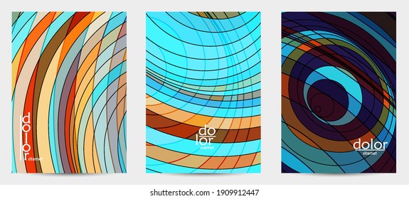 Plantilla de volante de vector abstracto con formas geométricas futuristas multicolores de marco de alambre. concepto de modelo de ciencia digital en malla 3D. Diseño de portada de tecnología web. Líneas onduladas y textura de cuadrícula.