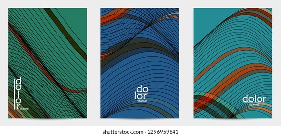 Abstract vector flyer template with futuristic multicolored wire frame geometric shapes. 3D mesh digital science model concept. Web technology cover design. Wavy lines and grid texture.