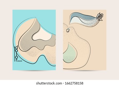 Plantilla de volante vector abstracto con frutas dibujadas a mano gruesas texturadas. Ilustración conceptual de la comida de color plano. Diseño de folleto sobre comida saludable. Diseño del logo de la fruta de la línea. Líneas onduladas curvadas.