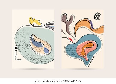 Abstrakte Vektorflyer-Vorlage mit handgezeichneter Fruchtgrunge strukturiert. Illustration des flachen Lebensmittelkonzepts. Gesundes Essen Broschürenlayout. Logo-Design von Line-Art-Frucht. Curvy Wavy Linien.