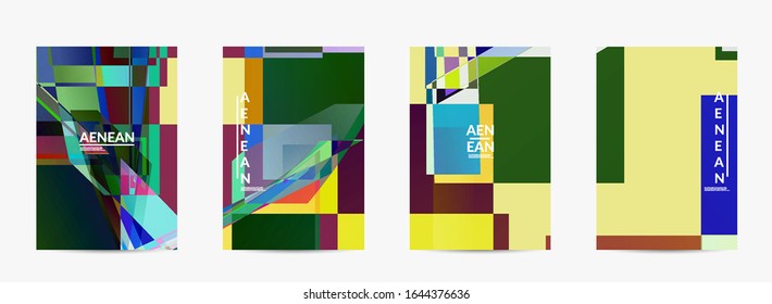 Abstract vector flyer template. Large vibrant colored overlapping squares. Retro TV test glitch effect digital art. Pixel uneven geometric pattern. Big data cyberspace computer filtered texture