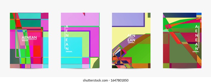 Abstract vector flyer template. Large vibrant colored overlapping squares. Retro TV test glitch effect digital art. Pixel uneven geometric pattern. Big data cyberspace computer filtered texture