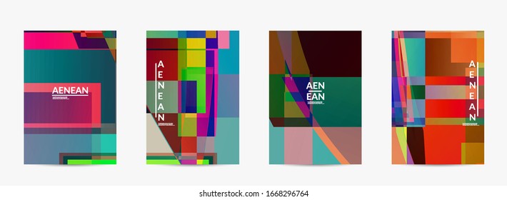 Abstract vector flyer template. Large vibrant colored overlapping squares. Retro TV test glitch effect digital art. Pixel uneven geometric pattern. Big data cyberspace computer filtered texture