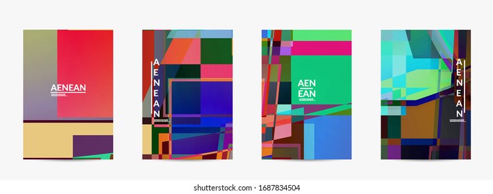 Abstract vector flyer template. Large vibrant colored overlapping squares. Retro TV test glitch effect digital art. Pixel uneven geometric pattern. Big data cyberspace computer filtered texture