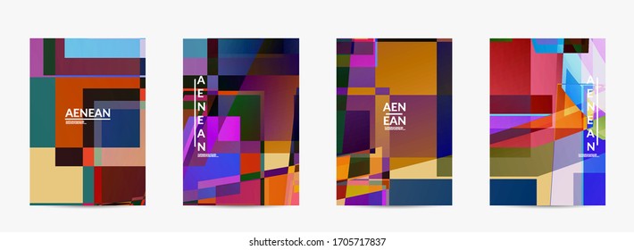 Abstract vector flyer template. Large vibrant colored overlapping squares. Retro TV test glitch effect digital art. Pixel uneven geometric pattern. Big data cyberspace computer filtered texture