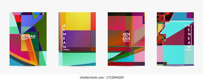 Abstract vector flyer template. Large vibrant colored overlapping squares. Retro TV test glitch effect digital art. Pixel uneven geometric pattern. Big data cyberspace computer filtered texture