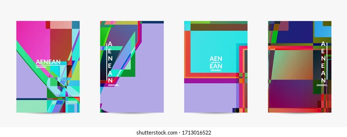 Abstract vector flyer template. Large vibrant colored overlapping squares. Retro TV test glitch effect digital art. Pixel uneven geometric pattern. Big data cyberspace computer filtered texture