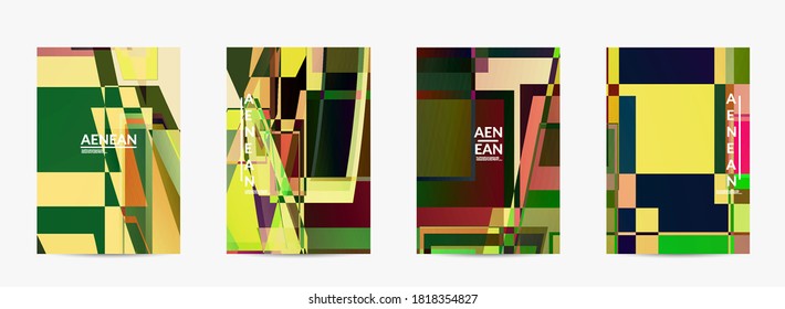 Abstract vector flyer template. Large vibrant colored overlapping squares. Retro TV test glitch effect digital art. Pixel uneven geometric pattern. Big data cyberspace computer filtered texture