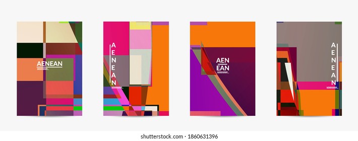 Abstract vector flyer template. Large vibrant colored overlapping squares. Retro TV test glitch effect digital art. Pixel uneven geometric pattern. Big data cyberspace computer filtered texture