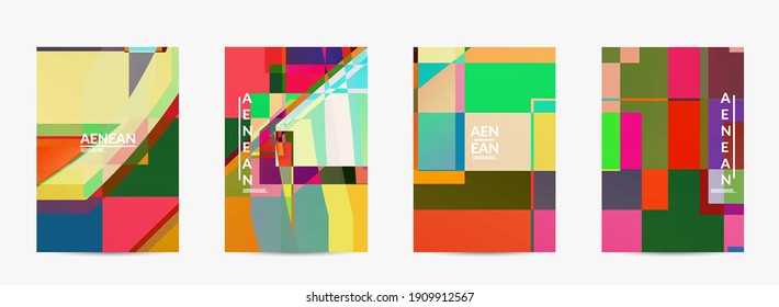 Abstract vector flyer template. Large vibrant colored overlapping squares. Retro TV test glitch effect digital art. Pixel uneven geometric pattern. Big data cyberspace computer filtered texture