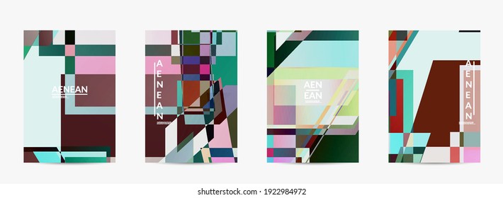 Abstract vector flyer template. Large vibrant colored overlapping squares. Retro TV test glitch effect digital art. Pixel uneven geometric pattern. Big data cyberspace computer filtered texture