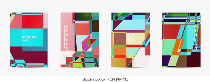 Abstract vector flyer template. Large vibrant colored overlapping squares. Retro TV test glitch effect digital art. Pixel uneven geometric pattern. Big data cyberspace computer filtered texture