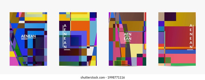 Plantilla de volante de vector abstracto. Grandes cuadros superpuestos de colores vivos. Prueba de TV retro efecto de fallo de brillo arte digital. Patrón geométrico desigual de píxeles. Textura filtrada por computadora del ciberespacio de grandes datos