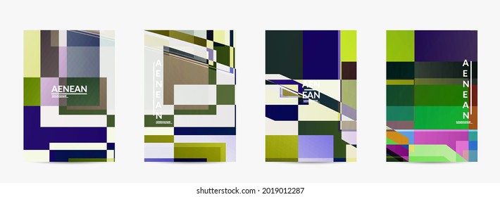 Abstract vector flyer template. Large vibrant colored overlapping squares. Retro TV test glitch effect digital art. Pixel uneven geometric pattern. Big data cyberspace computer filtered texture