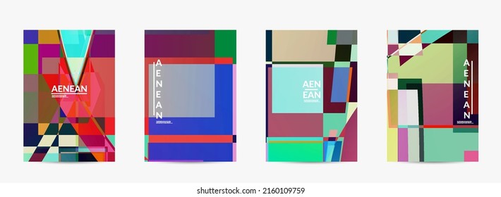 Abstract vector flyer template. Large vibrant colored overlapping squares. Retro TV test glitch effect digital art. Pixel uneven geometric pattern. Big data cyberspace computer filtered texture