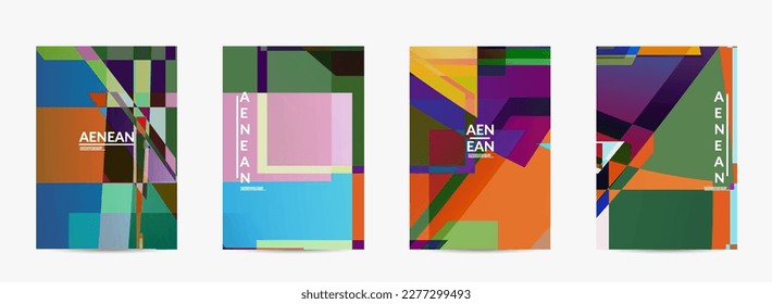 Abstract vector flyer template. Large vibrant colored overlapping squares. Retro TV test glitch effect digital art. Pixel uneven geometric pattern. Big data cyberspace computer filtered texture