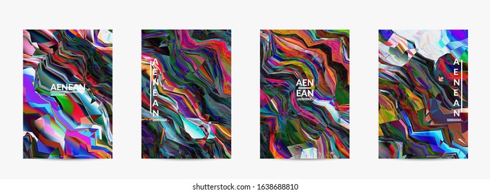 Abstract vector flyer template. Watercolor texture vibrant colored background. Visual computer filtered gradient wavy diagonal lines. Dynamic paint flow marble texture pattern. Psychedelic art poster.