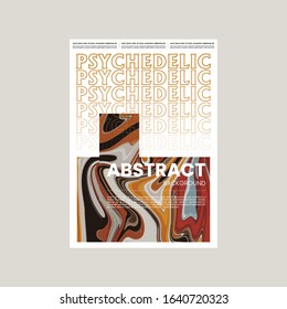 Abstract vector flyer template. Watercolor texture vibrant colored background. Visual computer filtered gradient wavy diagonal lines. Dynamic paint flow marble texture pattern. Psychedelic art poster.