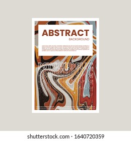 Abstract vector flyer template. Watercolor texture vibrant colored background. Visual computer filtered gradient wavy diagonal lines. Dynamic paint flow marble texture pattern. Psychedelic art poster.