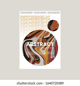 Abstract vector flyer template. Watercolor texture vibrant colored background. Visual computer filtered gradient wavy diagonal lines. Dynamic paint flow marble texture pattern. Psychedelic art poster.