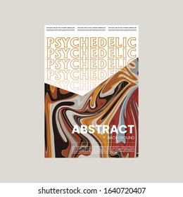 Abstract vector flyer template. Watercolor texture vibrant colored background. Visual computer filtered gradient wavy diagonal lines. Dynamic paint flow marble texture pattern. Psychedelic art poster.