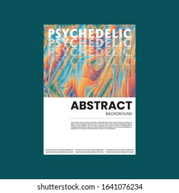 Abstract vector flyer template. Watercolor texture vibrant colored background. Visual computer filtered gradient wavy diagonal lines. Dynamic paint flow marble texture pattern. Psychedelic art poster.