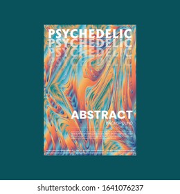 Abstract vector flyer template. Watercolor texture vibrant colored background. Visual computer filtered gradient wavy diagonal lines. Dynamic paint flow marble texture pattern. Psychedelic art poster.
