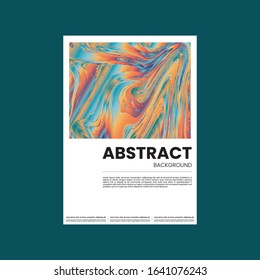 Abstract vector flyer template. Watercolor texture vibrant colored background. Visual computer filtered gradient wavy diagonal lines. Dynamic paint flow marble texture pattern. Psychedelic art poster.