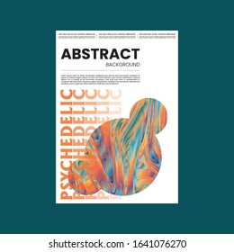 Abstract vector flyer template. Watercolor texture vibrant colored background. Visual computer filtered gradient wavy diagonal lines. Dynamic paint flow marble texture pattern. Psychedelic art poster.