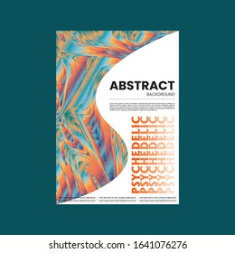 Abstract vector flyer template. Watercolor texture vibrant colored background. Visual computer filtered gradient wavy diagonal lines. Dynamic paint flow marble texture pattern. Psychedelic art poster.