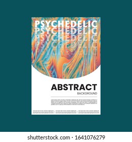 Abstract vector flyer template. Watercolor texture vibrant colored background. Visual computer filtered gradient wavy diagonal lines. Dynamic paint flow marble texture pattern. Psychedelic art poster.